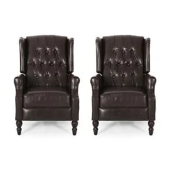 Walter Tufted Bonded Leather Recliner (Set Of 2) By Christopher Knight Home - Cognac Brown -Baxton Acme Shop 0021b1fe f69d 4a01 937a 22e84e9a487f
