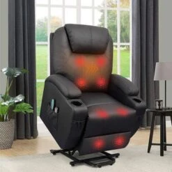 Power Lift Recliner PU Leather With Massage And Heating - Black