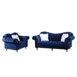 Morden Fort Luxury Classic America Chesterfield Tufted Camel Back Armchair Living Room Chair, Sofa 2 PCS - Blue -Baxton Acme Shop 00fcc826 70ac 45ca 8d2f f2f79d659ffa
