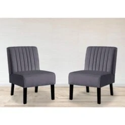 Barnes Velvet Stripe Back Accent Chair Set Of 2 - Eggplant -Baxton Acme Shop 0125e1d9 cc0a 4c8a 9c5b 5e2aafbc19ba