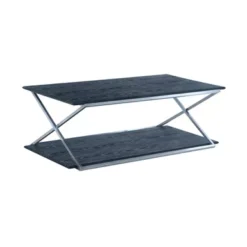 Westlake Black Veneer Coffee Table With Brushed Stainless Steel Frame