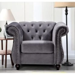 Kemos Velvet Chesterfield 2-Piece Set-Chair And Sofa - Rose -Baxton Acme Shop 0340697a c0e1 4c25 a491 b03c5b832185