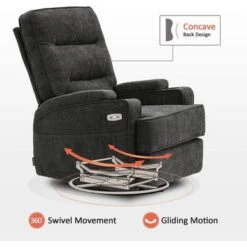 Mcombo Electric Power Swivel Glider Recliner Chair With Heat And USB Ports, Pillow, Cup Holders, Remote Control, Fabric 7752 - Brown -Baxton Acme Shop 03595132 7270 4bd7 ad36 654baa7a2451