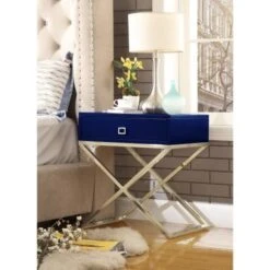 Square Lacquer X-Legs End Table/Accent Table/Nightstand With Drawer - White Chrome -Baxton Acme Shop 0387f01e 5964 4eb0 adf7 6220c5df3ae5