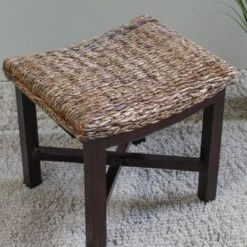 International Caravan 'Arizona' Woven Abaca Rectangular Cushioned Top Stool With Mahogany Hardwood Frame - Salak Brown -Baxton Acme Shop 0440d965 3f4f 42b9 954d ec0bb75e03bc