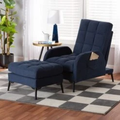 Baxton Studio Belden Modern & Contemporary Velvet Upholstered Metal Lounge Set- Navy - Navy Blue -Baxton Acme Shop 0441e759 e57d 4782 be9a 2a5b8ba41f5c