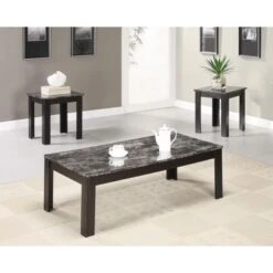 3-piece Faux-marble Top Occasional Table Set Black