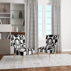 Designart "Monochrome Geometric Pattern VIII" Upholstered Mid-Century Accent Chair - Arm Chair - Side Chair -Baxton Acme Shop 05d0ed95 a318 4dd3 9830 ac2ceba1b5a5