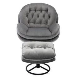 Velvet Tufted Lounge Chair And Ottoman With Swivel Metal Base - Pink -Baxton Acme Shop 06122125 f4ce 40e2 8ed0 997d21a41a86