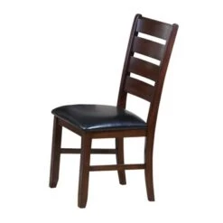 Leather Upholstered Wooden Side Chairs With Ladder Back, Brown & Black, (Set Of 2)