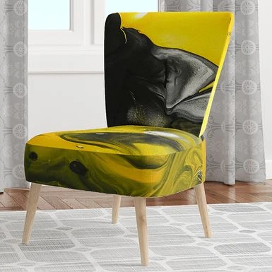 Designart "Yellow, White And Black Marbled Acrylic" Upholstered Modern Accent Chair - Arm Chair - Side Chair 8 Designart "Yellow, White And Black Marbled Acrylic" Upholstered Modern Accent Chair - Arm Chair - Side Chair - Image 6