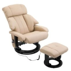 HOMCOM Recliner With Ottoman Footrest, Recliner Chair With Vibration Massage, Faux Leather And Swivel Wood Base For Living Room - Beige -Baxton Acme Shop 07575a60 af8f 487f 8b67 9a2f9f9787dd