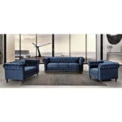 Brooks Classic Chesterfield 3-Piece Living Room Set-Chair Loveseat & Sofa - Grey -Baxton Acme Shop 08a64050 7872 49c8 8b5b 9df1e7bceecf