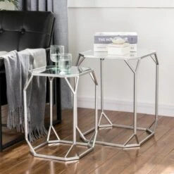 Glitzhome Set Of 2 Glam Glass Modern Side Table Sofa Table - Square-Silver -Baxton Acme Shop 08ab6bcf 8402 4f02 b5f3 85cdb933a40b