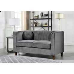Lowery Velvet Kitts Classic Chesterfield Living Room Seat-Loveseat And Chair - Black -Baxton Acme Shop 09457a3c 4773 40cc ba26 43260ece7346