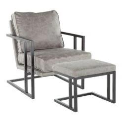 Roman Industrial Faux Leather Lounge Chair & Ottoman Set - N/A - Grey -Baxton Acme Shop 09608c9c 7432 42ac 8137 a093553e93a1