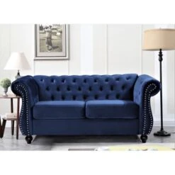 Antoinette Chesterfield 2-Piece Set- Sofa & Loveseat - Grey -Baxton Acme Shop 09b8d61b 740a 4b85 a689 8a1babdc6e9e