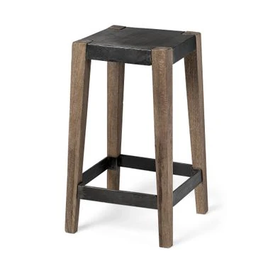 Nell Black Metal Seat & Foot Rest W/Medium Brown Solid Wood Legs Counter Stool - Brown - Medium 3 Nell Black Metal Seat & Foot Rest W/Medium Brown Solid Wood Legs Counter Stool - Brown - Medium