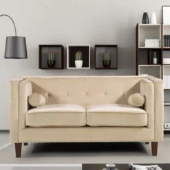 Kittleson 60'' Velvet Tuxedo Arm Loveseat - Grey 28 Kittleson 60'' Velvet Tuxedo Arm Loveseat - Grey -Baxton Acme Shop 0ab446d8 4e7e 45cb acc4 3d7c8b1b5afe