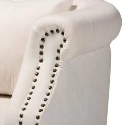 Baxton Studio Renessa Classic & Traditional Velvet Upholstered Wood Armchair - Beige, Dark Brown -Baxton Acme Shop 0b0d92ea c15d 46a5 b6e5 308bc27f9d20