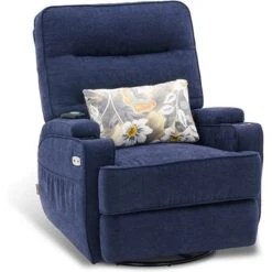 Mcombo Electric Power Swivel Glider Recliner Chair With Heat And USB Ports, Pillow, Cup Holders, Remote Control, Fabric 7752 - Brown -Baxton Acme Shop 0c6ce63a fc15 4624 b6d1 3bfa96feabc3