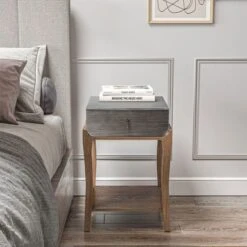 COSIEST Nightstands With 1-Drawer And Storage Shelf - Black-silver-2PCS -Baxton Acme Shop 0cb2372f bb22 425f a9b1 dba02a25e4a8