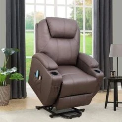 Power Lift Recliner PU Leather With Massage And Heating - Brown