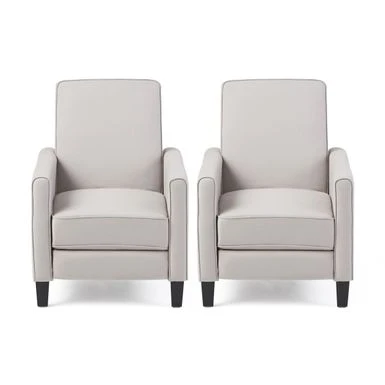 Darvis Recliners (Set Of 2) By Christopher Knight Home - Light Gray + Dark Brown 3 Darvis Recliners (Set Of 2) By Christopher Knight Home - Light Gray + Dark Brown