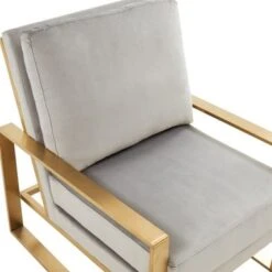 LeisureMod Jefferson Modern Velvet Accent Armchair With Gold Base - Beige -Baxton Acme Shop 0f9729de 4d79 4fc3 8f48 00252c1943ef