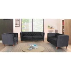 Lisette Velvet 3PCs Living Room Set - Dark Blue -Baxton Acme Shop 102cb255 8a8a 4552 aea5 f01bb017212b