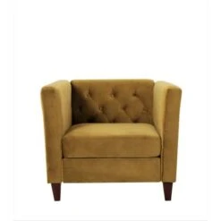 Lisette 33.1'' Velvet Square Arm Chair - Ivory -Baxton Acme Shop 102fc3ad bb19 4b8a b658 4a18363b96a5