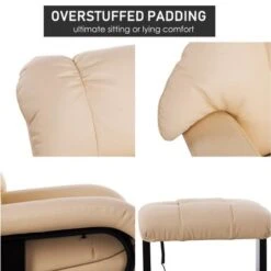 HOMCOM Recliner With Ottoman Footrest, Recliner Chair With Vibration Massage, Faux Leather And Swivel Wood Base For Living Room - Beige -Baxton Acme Shop 108b0255 7b52 4b84 9781 af0170955e8b