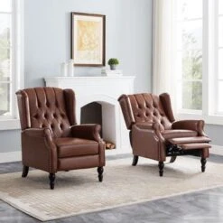 Walter Tufted Bonded Leather Recliner (Set Of 2) By Christopher Knight Home - Cognac Brown -Baxton Acme Shop 11666689 20ea 4d7a a85b ea5c580ec08f
