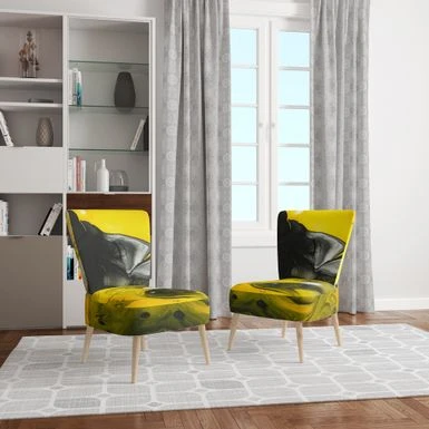 Designart "Yellow, White And Black Marbled Acrylic" Upholstered Modern Accent Chair - Arm Chair - Side Chair 9 Designart "Yellow, White And Black Marbled Acrylic" Upholstered Modern Accent Chair - Arm Chair - Side Chair - Image 7