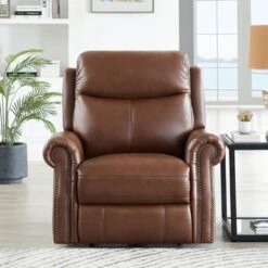 Hydeline Royce Zero Gravity Power Recline And Headrest Top Grain Leather Recliner With Built In USB Ports - Pecan Brown -Baxton Acme Shop 13655781 7468 4de9 a5dc 721459da6e32
