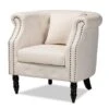 Baxton Studio Renessa Classic & Traditional Velvet Upholstered Wood Armchair - Beige, Dark Brown