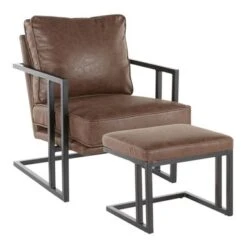 Roman Industrial Faux Leather Lounge Chair & Ottoman Set - N/A - Grey -Baxton Acme Shop 14bb33a1 b0b2 4065 8d18 7f6df4373c6d