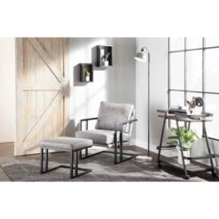 Roman Industrial Faux Leather Lounge Chair & Ottoman Set - N/A - Grey -Baxton Acme Shop 15db09cb 45c2 4946 8d55 b44b27f4c5f3