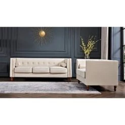 Kittleson Classic Nailhead Chesterfield 2 Piece Living Room Set - Ivory