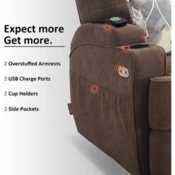 Mcombo Electric Power Swivel Glider Recliner Chair With Heat And USB Ports, Pillow, Cup Holders, Remote Control, Fabric 7752 - Brown -Baxton Acme Shop 16fcee1c 467c 4c32 92af 46c9be900d8c