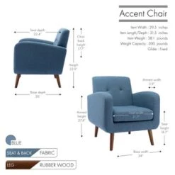 Porthos Home Suri Accent Chair, Fabric Or PU Upholstery, Rubberwood Legs - Blue Fabric -Baxton Acme Shop 1708825b 6f6a 40d1 b8f2 563608aa76e9