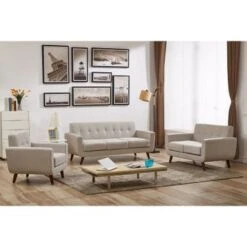 Grace Mid-Century Tufted Upholstered Rainbeau Living Room Sofa, Loveseat, And Chair 3-piece Set - Taupe Grey -Baxton Acme Shop 17a80a5c 5753 48ab a875 a33c7ead80e5