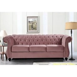 Kemos Velvet Chesterfield 2-Piece Set-Chair And Sofa - Rose