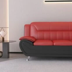 William Street 79.2" Faux Leather Pillow Top Arm Sofa - Red/Black -Baxton Acme Shop 19098a40 f3de 4970 9bb6 43c0a92edb64