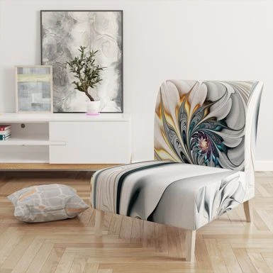 Designart 'White Stained Glass Floral' Upholstered Floral Accent Chair - Side Chairs 4 Designart 'White Stained Glass Floral' Upholstered Floral Accent Chair - Side Chairs - Image 2