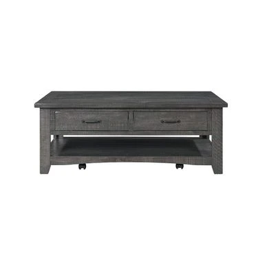 Wooden Coffee Table With Two Spacious Drawers, Gray - Wood 5 Wooden Coffee Table With Two Spacious Drawers, Gray - Wood - Image 3