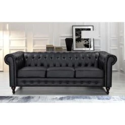Brooks Classic Chesterfield 2-Piece Living Room Set-Loveseat & Sofa - Black -Baxton Acme Shop 19e52d1a 2e23 4765 a86b 304d90bf8235