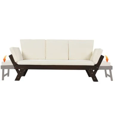 Clihome Outdoor Wooden Adjustable Daybed Sofa Chaise Lounge With Cushions - Beige 17 Clihome Outdoor Wooden Adjustable Daybed Sofa Chaise Lounge With Cushions - Beige - Image 15