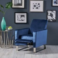Brightwood Modern Velvet Recliner W/ Steel Legs By Christopher Knight Home - Cobalt,Silver -Baxton Acme Shop 1b341028 2307 4b2f 8a4e 792509efa35a