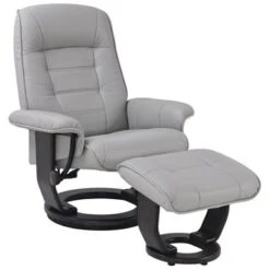 Pioline Leather Recliner With Matching Ottoman - Grey